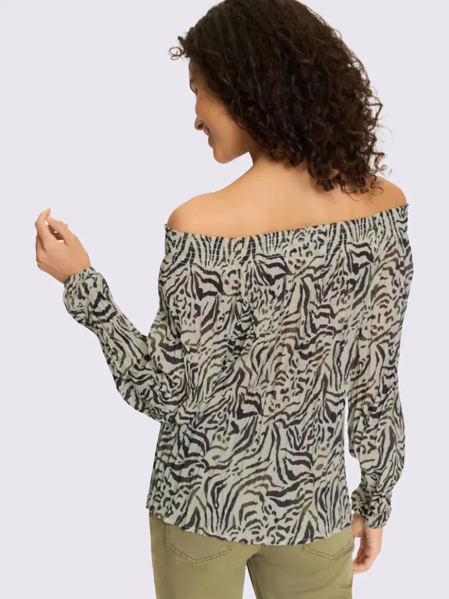 Chemisier avec encolure smockée et motif zèbre