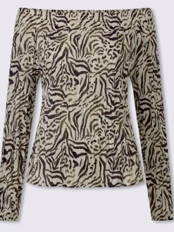 Chemisier avec encolure smockée et motif zèbre