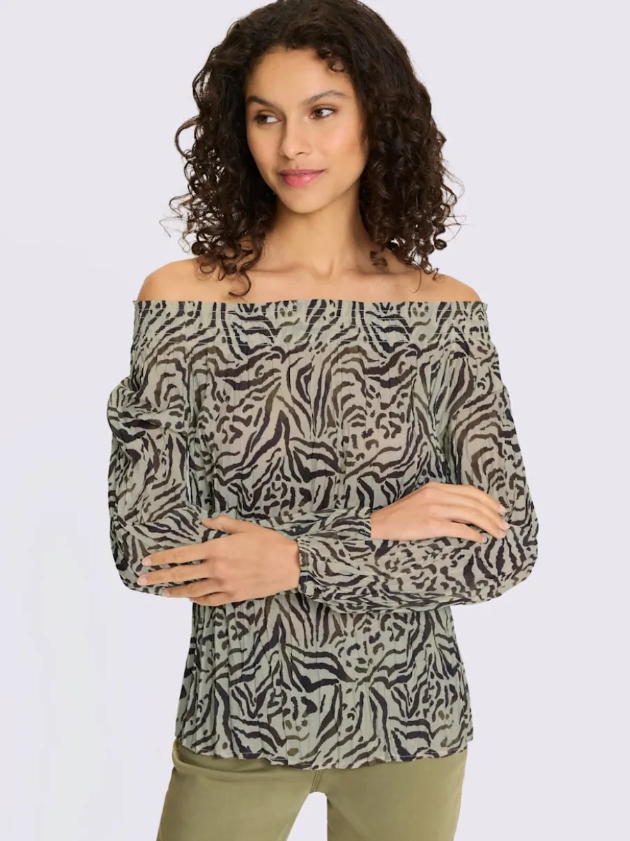 Chemisier avec encolure smockée et motif zèbre