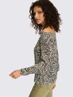 Chemisier avec encolure smockée et motif zèbre