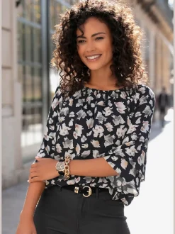 Chemisier carmen à manches 3/4 avec élastique et motifs floraux