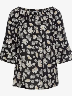 Chemisier carmen à manches 3/4 avec élastique et motifs floraux