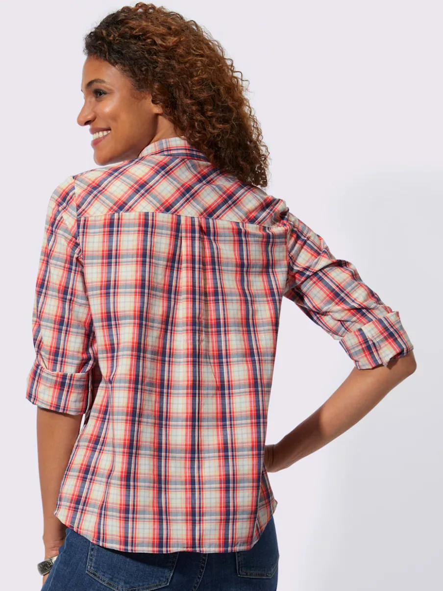 Chemisier à carreaux avec col chemise et poches