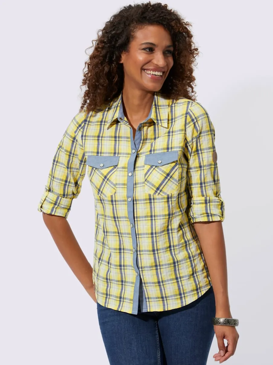 Chemisier à carreaux avec col chemise et poches