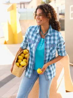 Chemisier à carreaux avec col chemise et poches