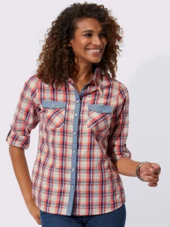 Chemisier à carreaux avec col chemise et poches
