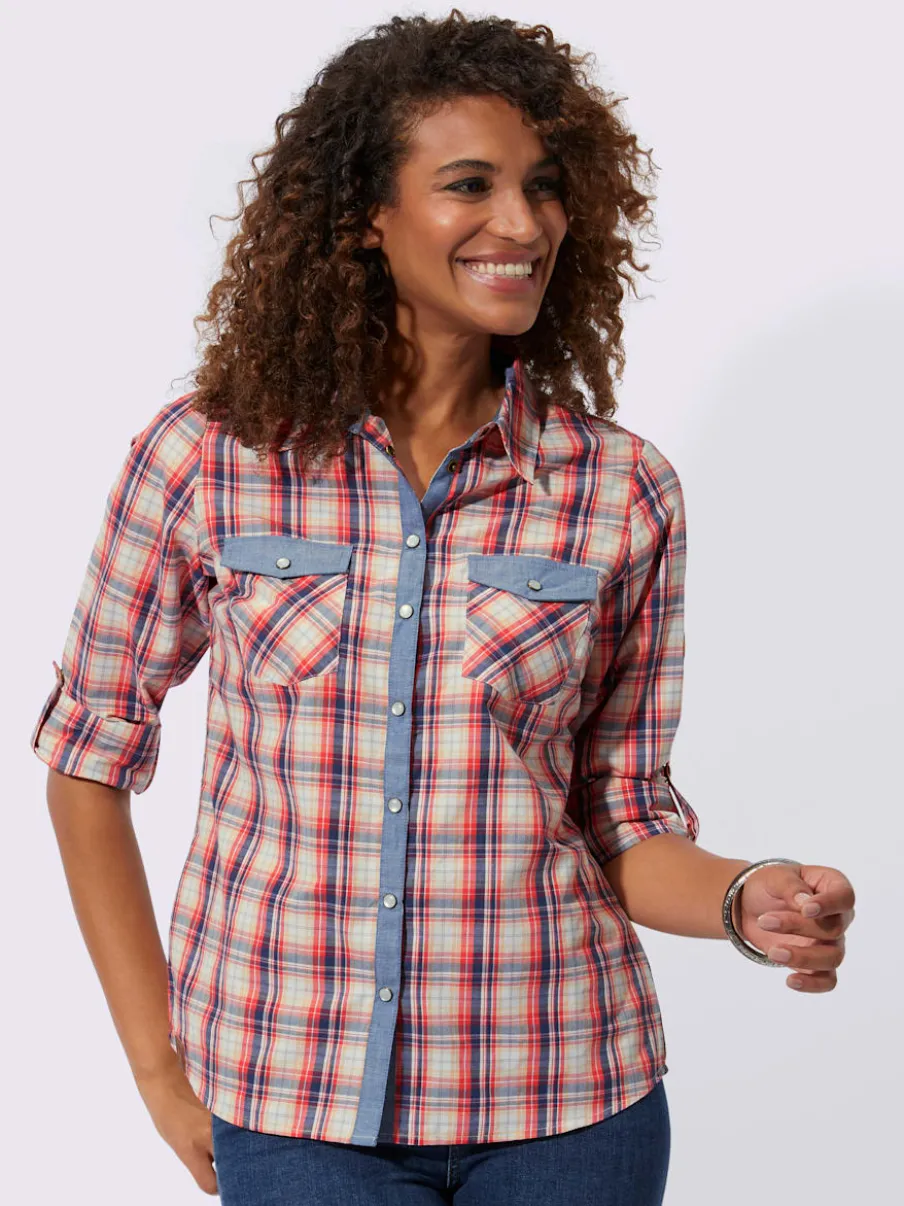 Chemisier à carreaux avec col chemise et poches