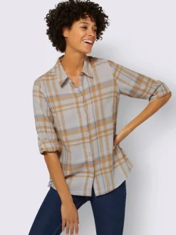 Chemisier à carreaux en flanelle avec col chemise et manches retroussables