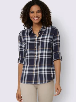 Chemisier à carreaux en flanelle avec col chemise et manches retroussables
