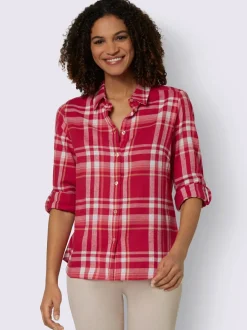 Chemisier à carreaux en flanelle avec col chemise et manches retroussables