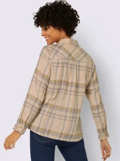 Chemisier à carreaux en flanelle avec col chemise et manches retroussables