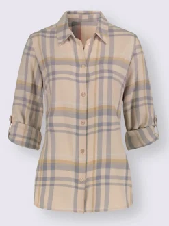 Chemisier à carreaux en flanelle avec col chemise et manches retroussables