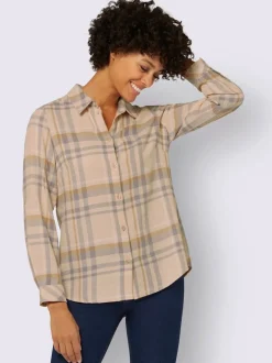Chemisier à carreaux en flanelle avec col chemise et manches retroussables