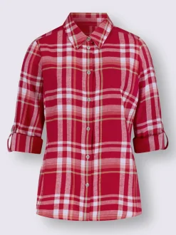 Chemisier à carreaux en flanelle avec col chemise et manches retroussables