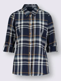 Chemisier à carreaux en flanelle avec col chemise et manches retroussables