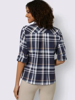 Chemisier à carreaux en flanelle avec col chemise et manches retroussables