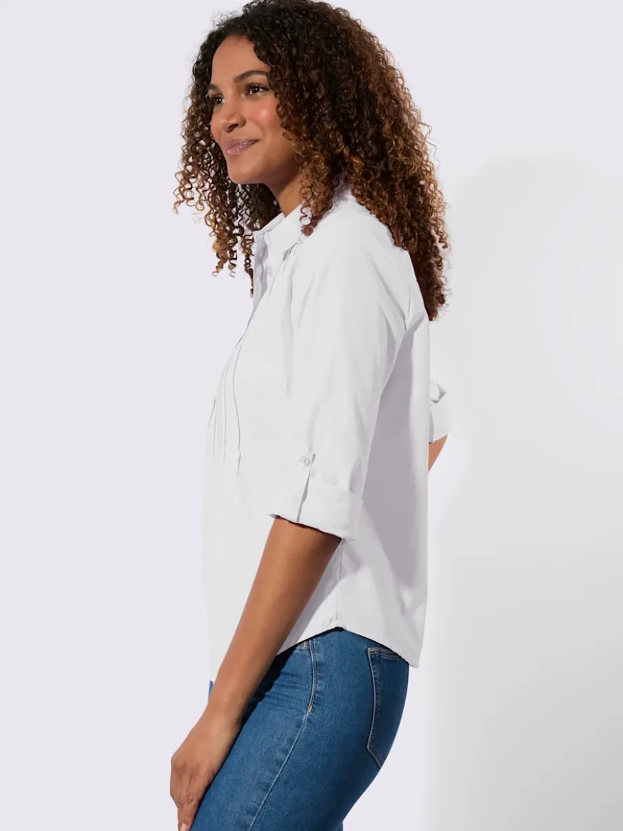 Chemisier à col chemise avec manches retroussables et nervures