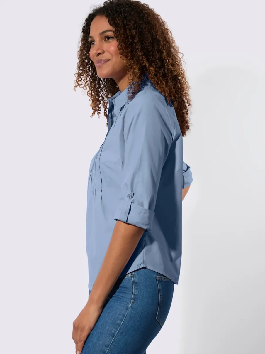 Chemisier à col chemise avec manches retroussables et nervures