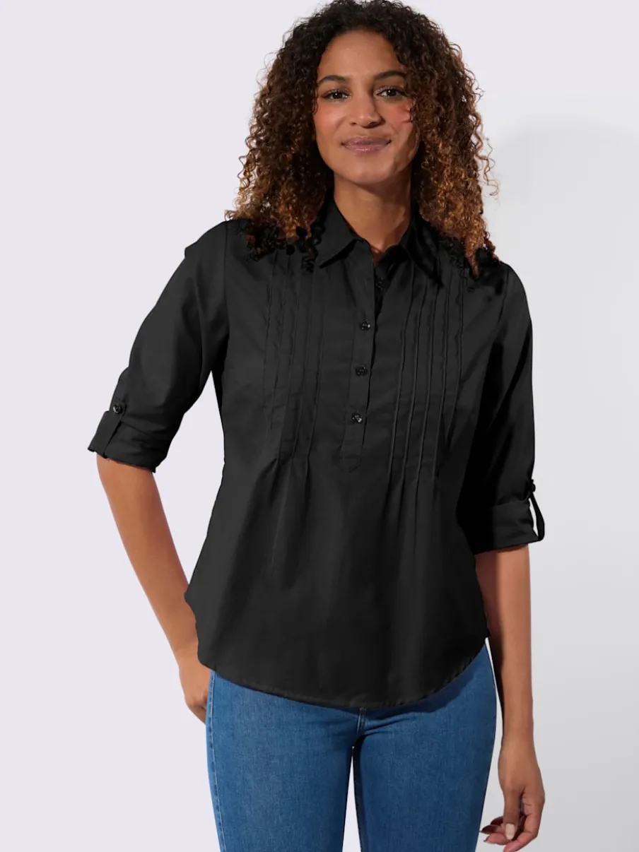 Chemisier à col chemise avec manches retroussables et nervures