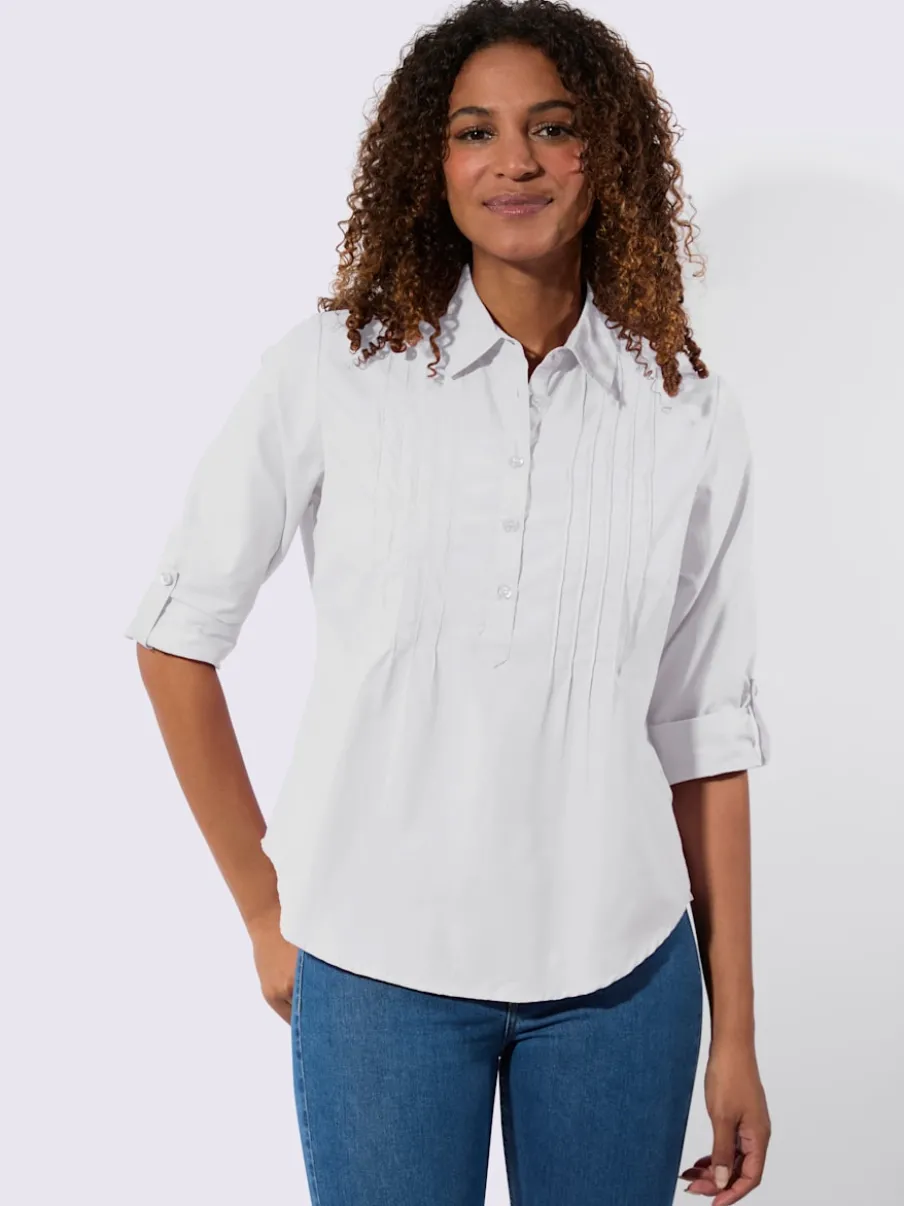 Chemisier à col chemise avec manches retroussables et nervures