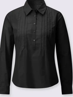 Chemisier à col chemise avec manches retroussables et nervures