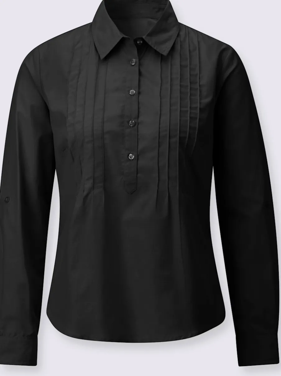 Chemisier à col chemise avec manches retroussables et nervures
