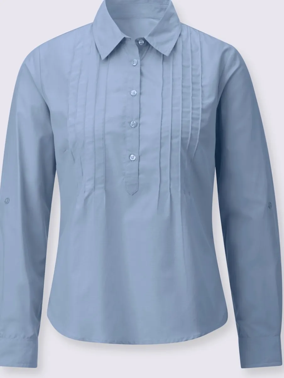 Chemisier à col chemise avec manches retroussables et nervures