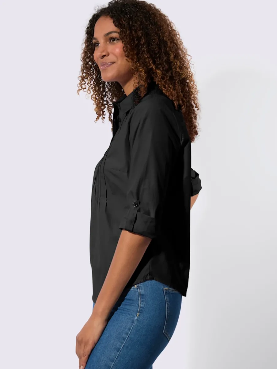 Chemisier à col chemise avec manches retroussables et nervures