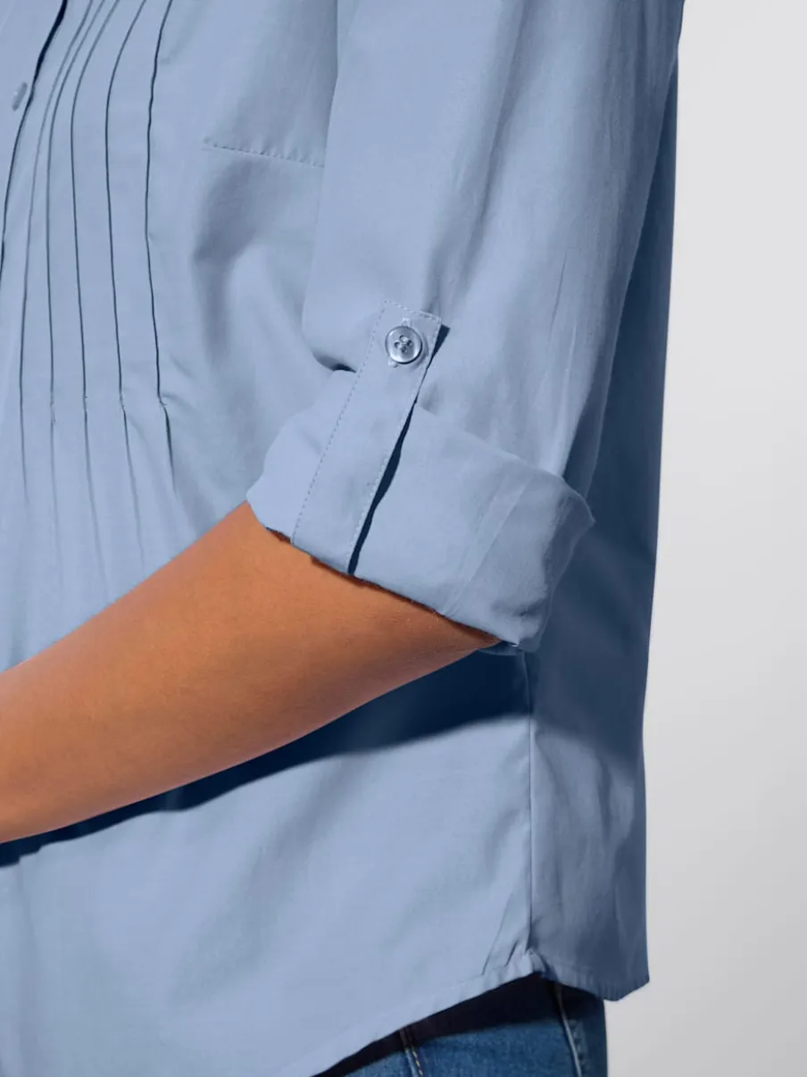 Chemisier à col chemise avec manches retroussables et nervures