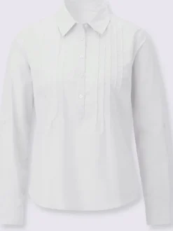 Chemisier à col chemise avec manches retroussables et nervures