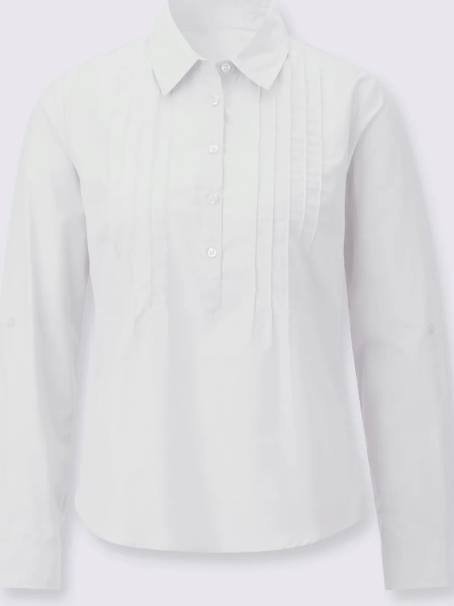 Chemisier à col chemise avec manches retroussables et nervures