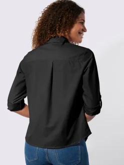 Chemisier à col chemise avec manches retroussables et nervures