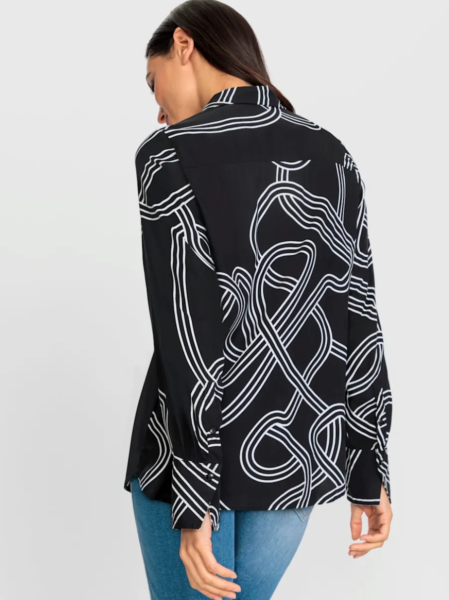 Chemisier à col chemise manches longues imprimé graphique