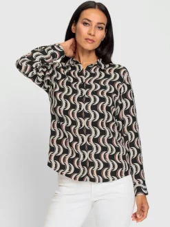 Chemisier à col chemise manches longues imprimé graphique