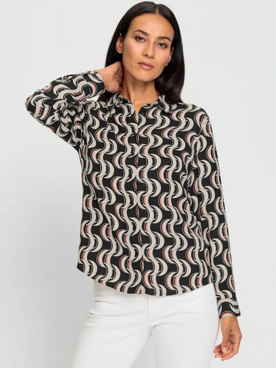 Chemisier à col chemise manches longues imprimé graphique