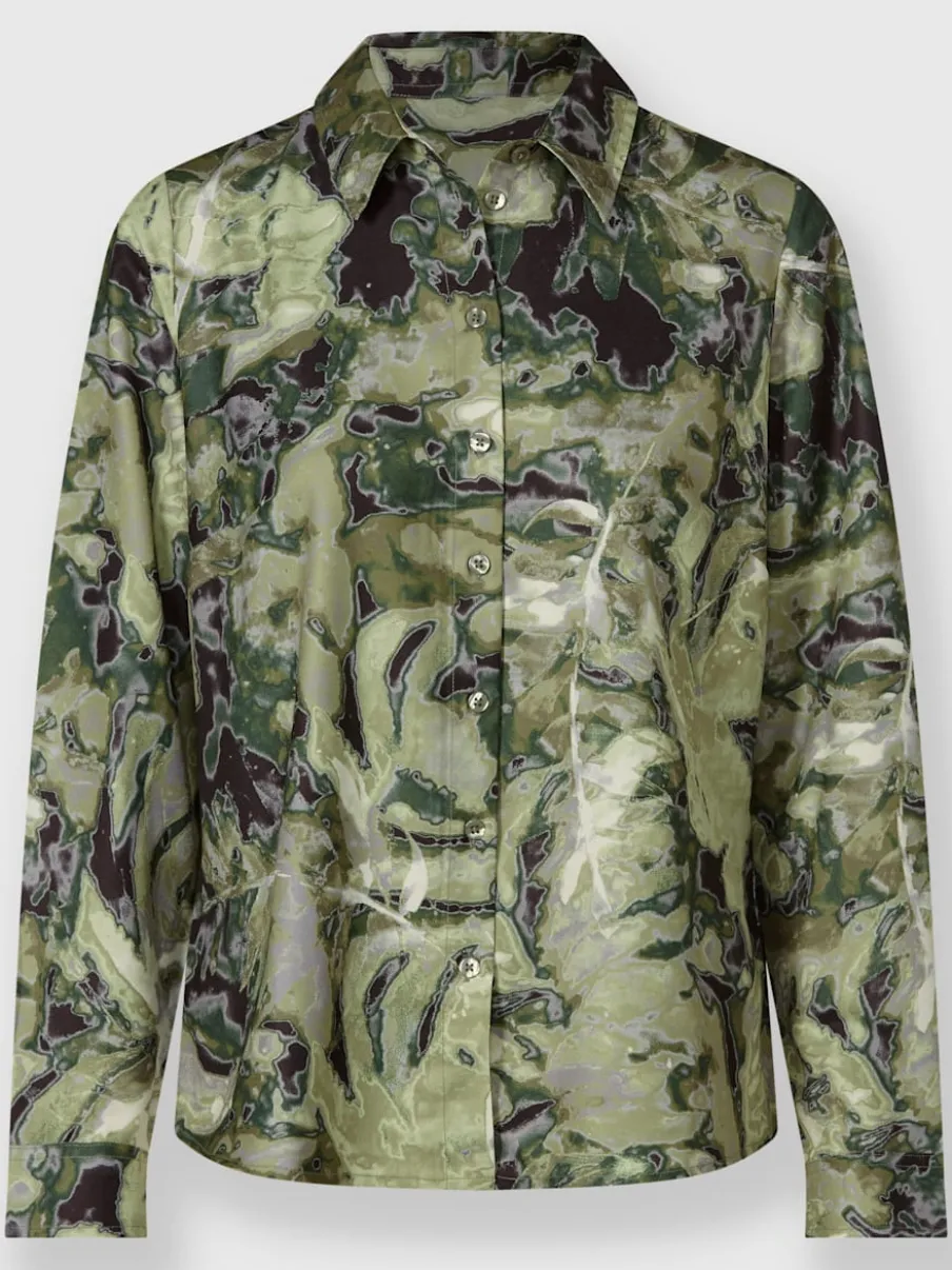 Chemisier col chemise motifs feuilles manches longues recyclé