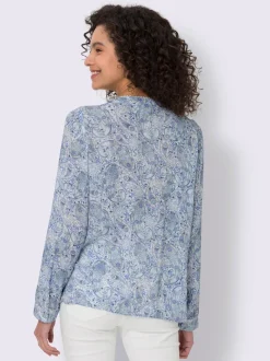 Chemisier à col rond avec manches longues et motifs floraux