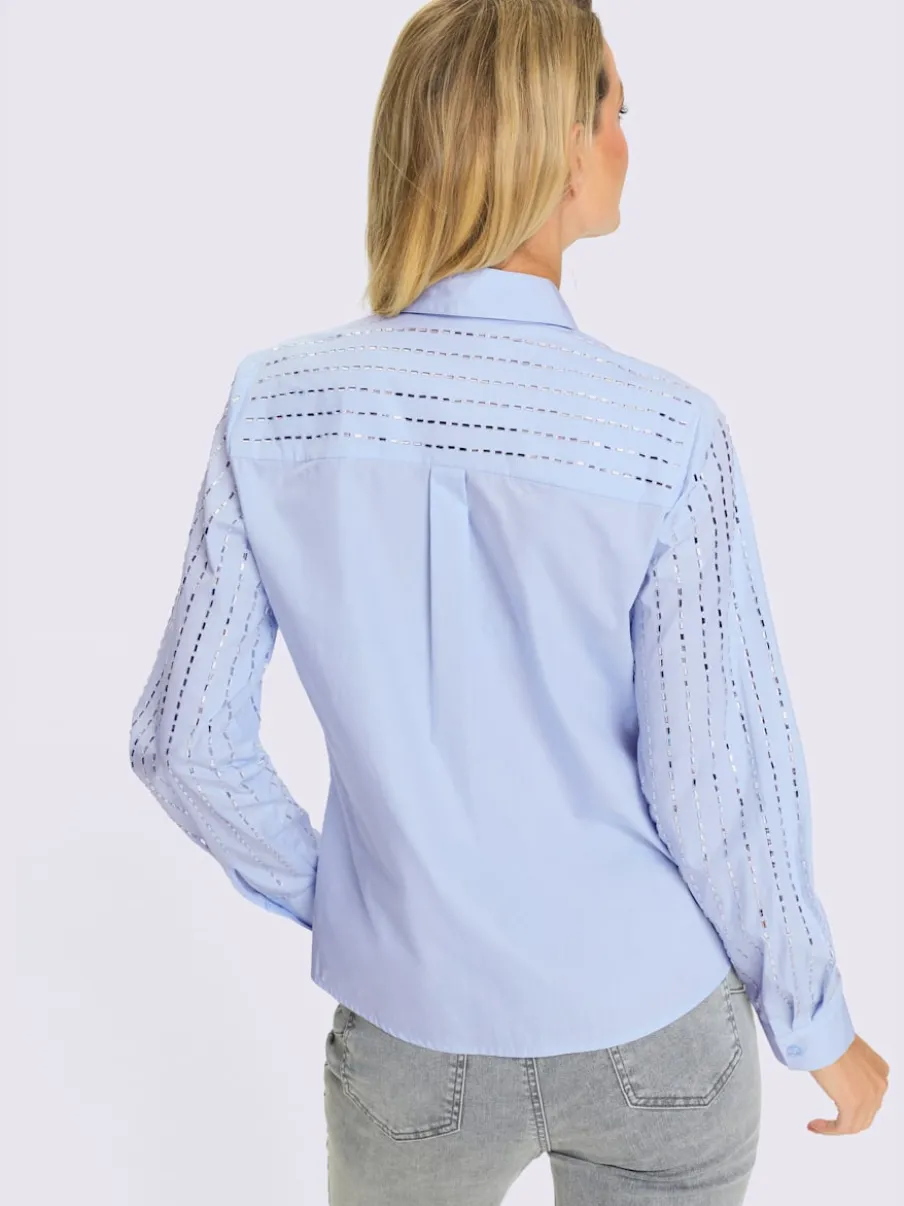 Chemisier coton rayé avec applications miroirs et boutons