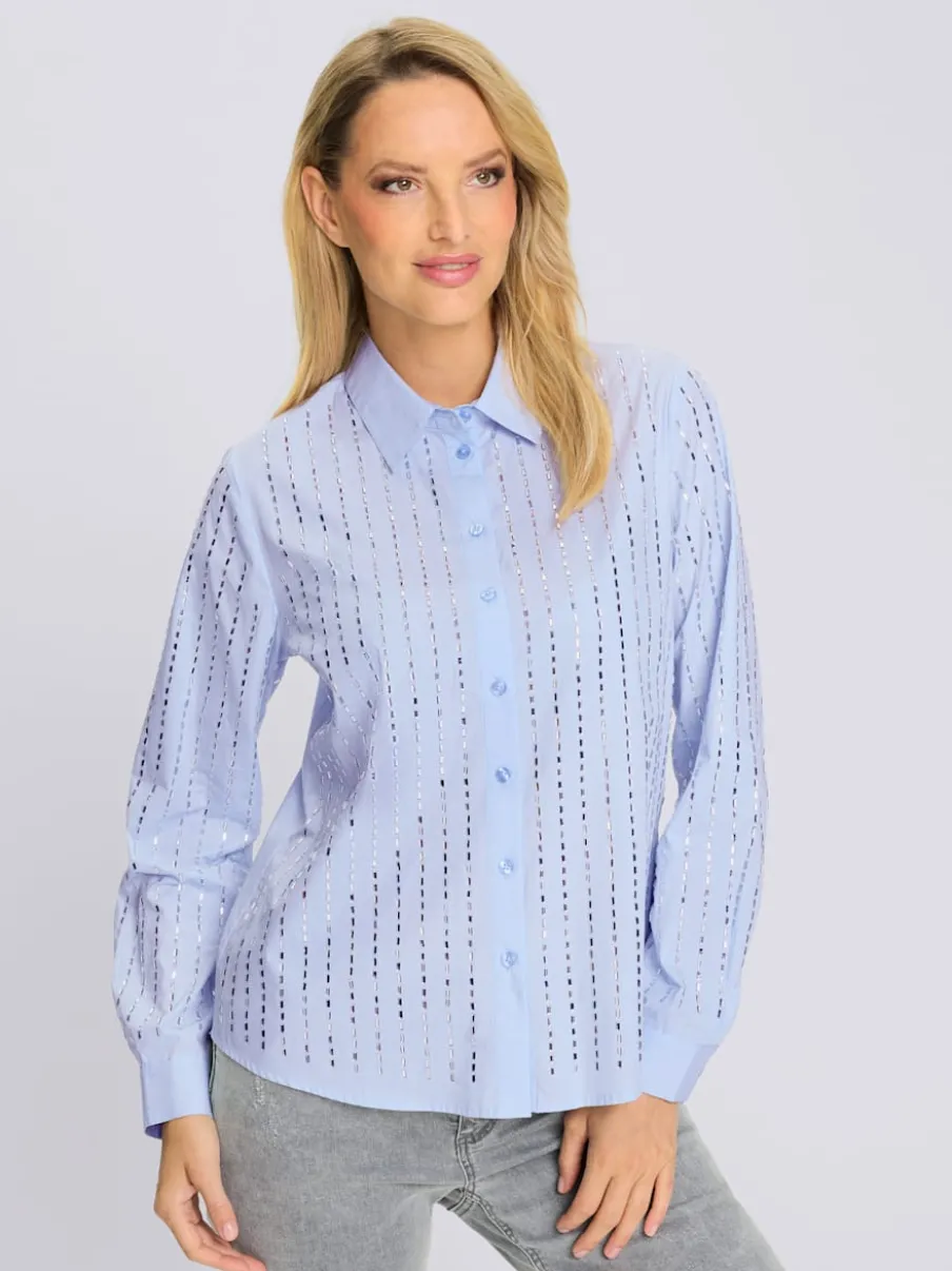 Chemisier coton rayé avec applications miroirs et boutons