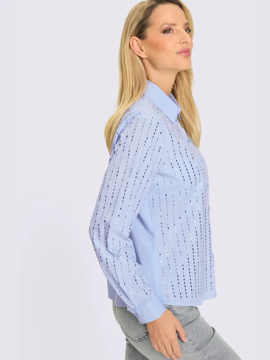Chemisier coton rayé avec applications miroirs et boutons