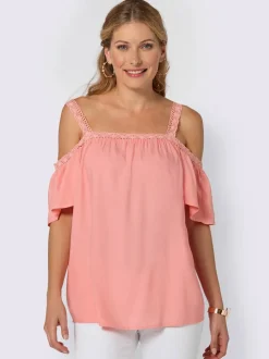 Chemisier coupe carmen avec manches chauve-souris dentelle