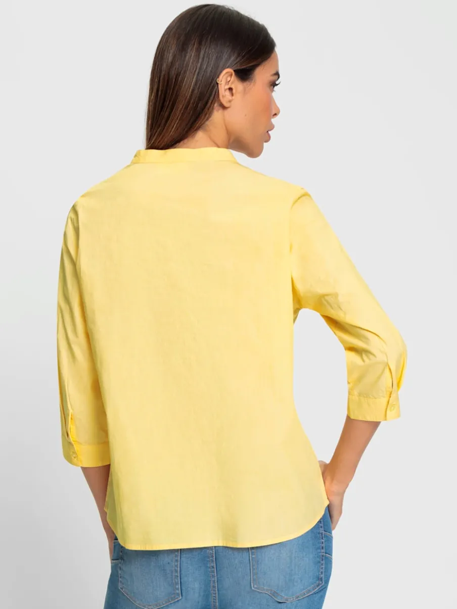 Chemisier en coton avec col montant et manches 3/4