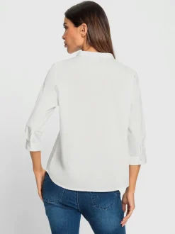 Chemisier en coton avec col montant et manches 3/4