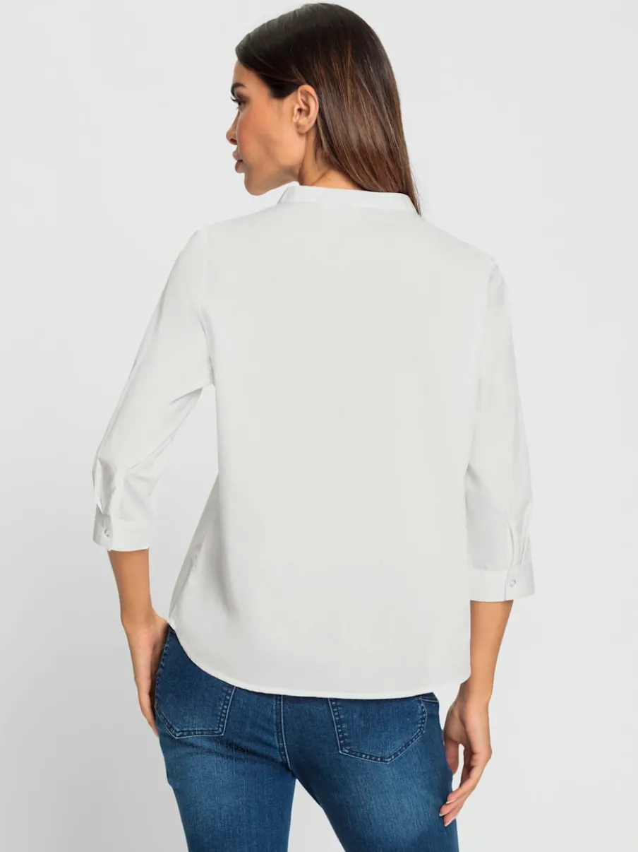 Chemisier en coton avec col montant et manches 3/4