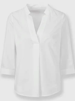 Chemisier en coton avec col montant et manches 3/4