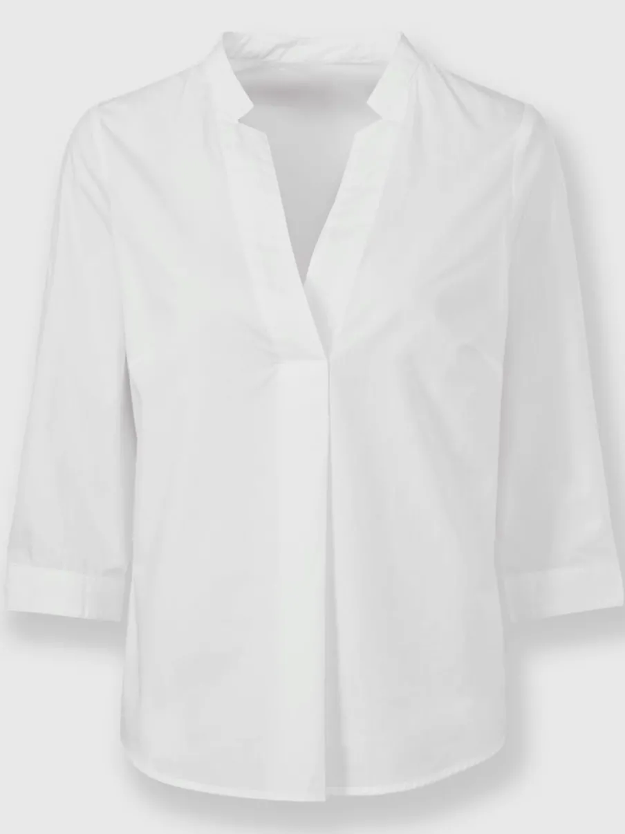 Chemisier en coton avec col montant et manches 3/4