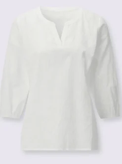 Chemisier en coton brodé avec col ouvert et manches 3/4