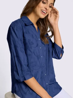 Chemisier en coton broderie de Madère manches 3/4