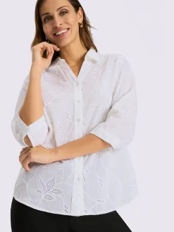Chemisier en coton broderie de Madère manches 3/4