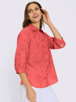 Chemisier en coton broderie de Madère manches 3/4
